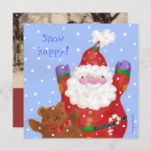 SantaとTeddyクリスマスフラットフォトカード シーズンカード (正面/裏面)