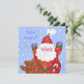 SantaとTeddyクリスマスフラットフォトカード シーズンカード (スタンド正面)