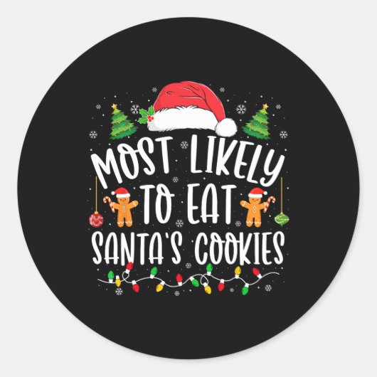Santaの食べCookieのクリスマスマッチングF ラウンドシール (正面)