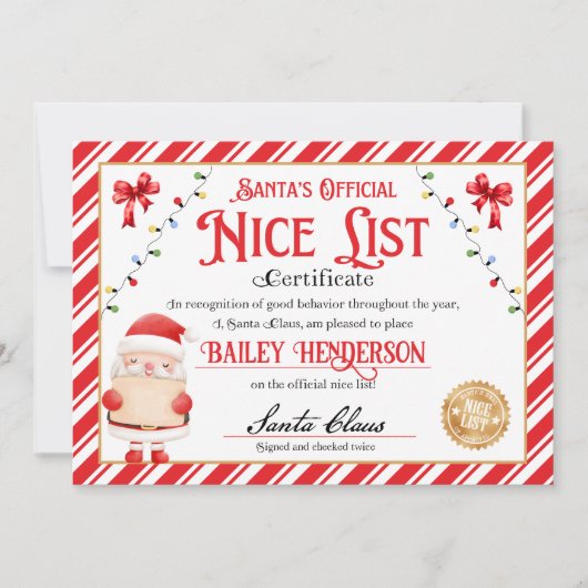 SantaのNice Certificateが2回確認 招待状 (正面)