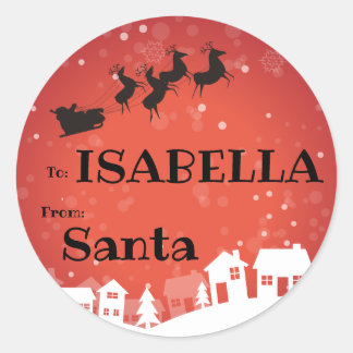 SANTAギフトラベルそりのロングネームから子供へ ラウンドシール