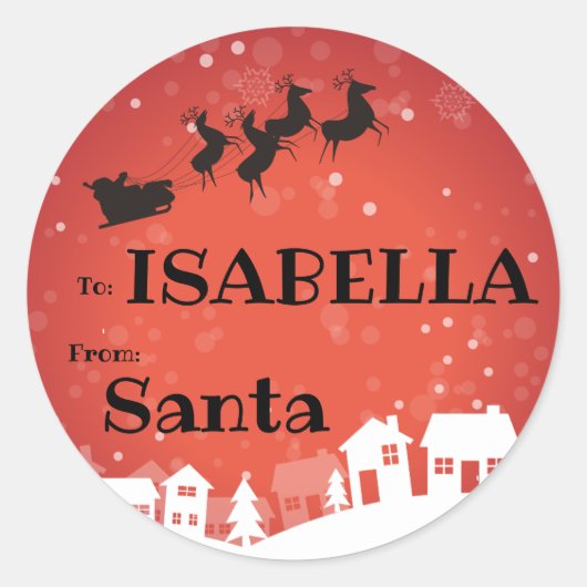 SANTAギフトラベルそりのロングネームから子供へ ラウンドシール (正面)