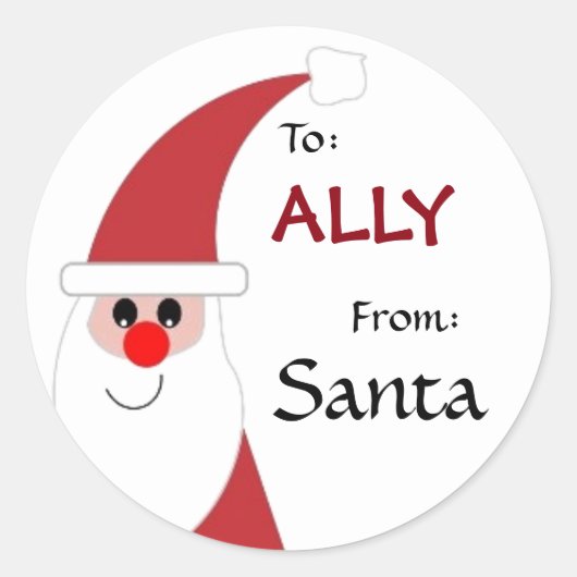 SANTAギフトラベル赤と白v5Bから子へ ラウンドシール (正面)