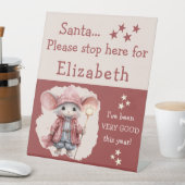 Santaストップここに名前かわいいマウスピンク 台座サイン (インサイチュ)
