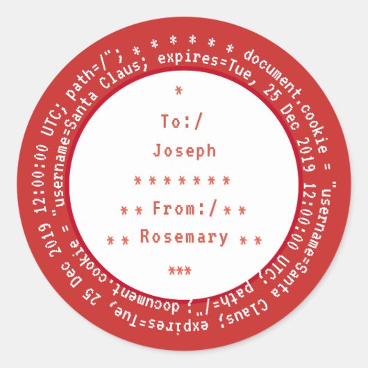 SantaパーソナライズされたのブラウザCookieの宛先および宛先 ラウンドシール (正面)
