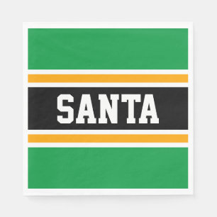 SANTAブライトグリーンブラックイエローフェスティバルストライプ スタンダードランチョンナプキン