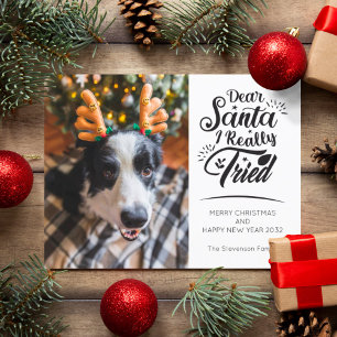 Santa親愛私はペット犬の子供の写真おもしろいクリスマスを試した シーズンポストカード