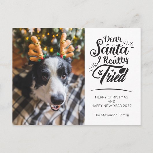 Santa親愛私はペット犬の子供の写真おもしろいクリスマスを試した シーズンポストカード (正面)