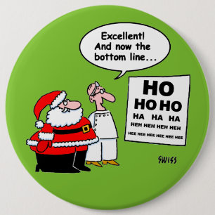 Santa おもしろい 読 Optometrist Eye Chart Cartoon（サンタ·オプ 缶バッジ