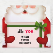 Santa おもしろい He See You When あなたはの飲酒 スパークリングワインラベル (シングルラベル)