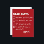 Santa おもしろい I'Ve Good Holiday Checklist シーズンポストカード<br><div class="desc">今季のフェスティバルを完成させる完璧なアクセサリーを探して？もう見ろ！サンタ親愛チェックリストデザインは今年のクリスマスには必需品だ。トレンドに参加し、これとあなたのワードローブやおもしろい休日のデコユニークールに追加して喜びを広げる。今すぐ手に入れて、このホリデーシーズンあなたの自分の願いリストをチェックしなさい！</div>