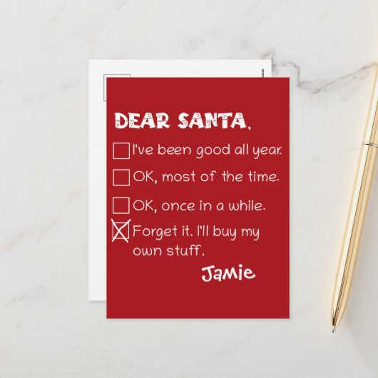Santa おもしろい I'Ve Good Holiday Checklist シーズンポストカード (正面/裏面インサイチュ)