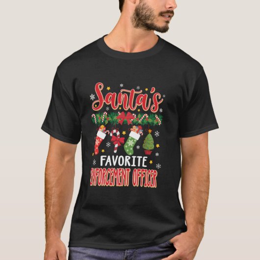 Santa お気に入りの S Enforcement Officer Santa Hat Xma Tシャツ (正面)