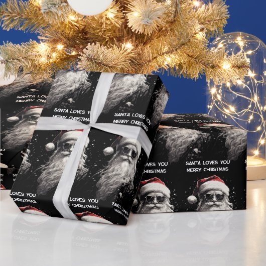Santa クール Two Lines of Personalization ラッピングペーパー (クリスマス)