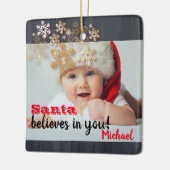 Santa 信じ In You、雪片、ベビー写真 セラミックオーナメント (左)