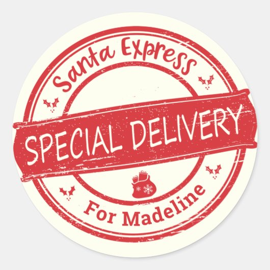 Santa 表現 Special Deliveryの追加の名前 ラウンドシール (正面)