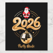 Santa 2026 Party Mode Gold Disco Christmas ワインラベル (シングルラベル)