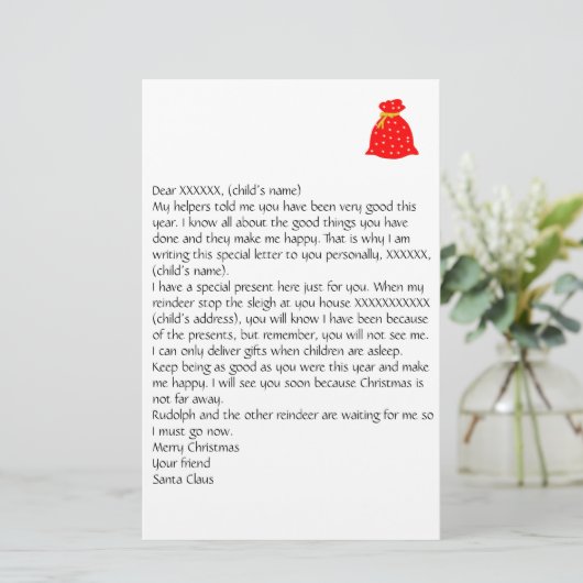 Santa 3文房具からの個人用設定の文字 便箋 (スタンド正面)
