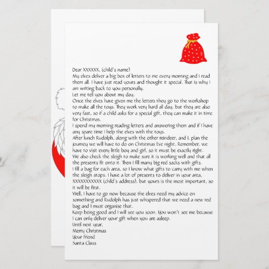 Santa 4文房具からの個人用設定の手紙 便箋 (正面/裏面)