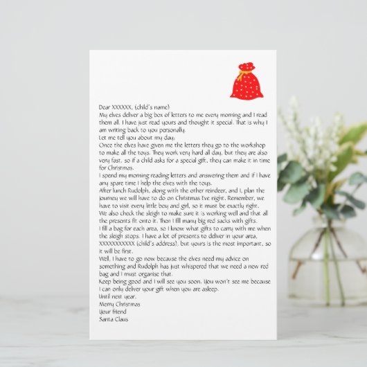 Santa 4文房具からの個人用設定の手紙 便箋 (スタンド正面)