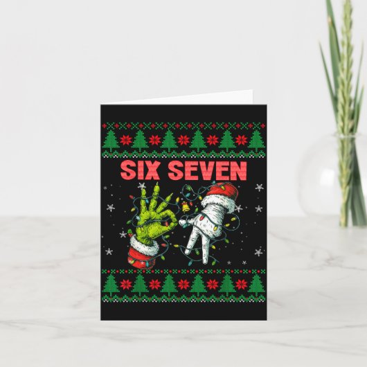 Santa 67 Christmas Ugly Sweater Fingers Six Seven  カード (正面)