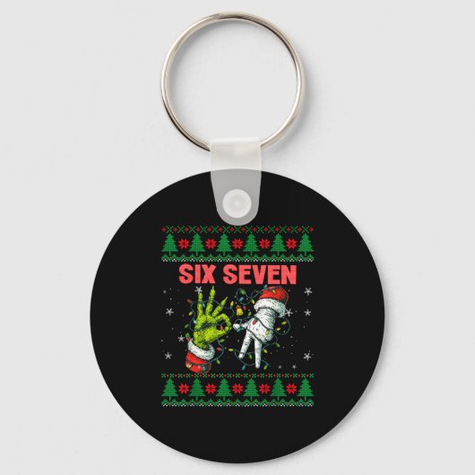 Santa 67 Christmas Ugly Sweater Fingers Six Seven  キーホルダー (正面)