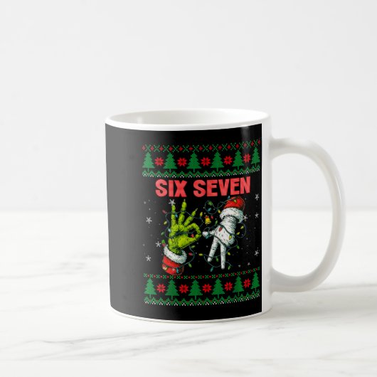 Santa 67 Christmas Ugly Sweater Fingers Six Seven  コーヒーマグカップ (右)