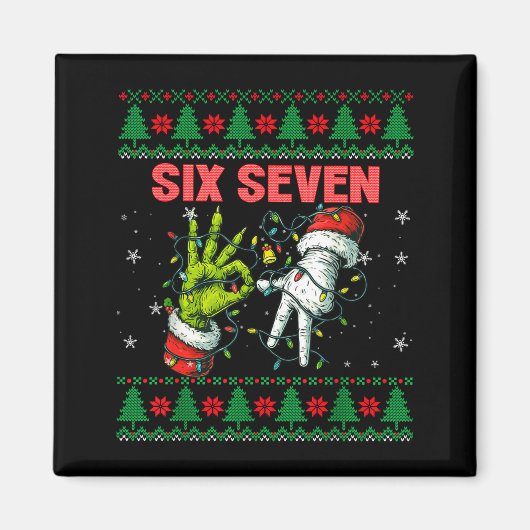 Santa 67 Christmas Ugly Sweater Fingers Six Seven  マグネット (正面)