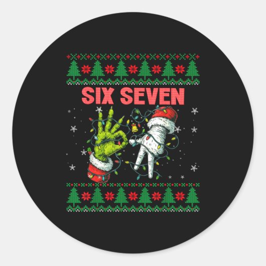 Santa 67 Christmas Ugly Sweater Fingers Six Seven  ラウンドシール (正面)