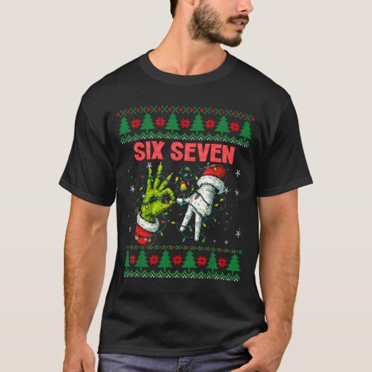 Santa 67 Christmas Ugly Sweater Fingers Six Seven  Tシャツ (正面)