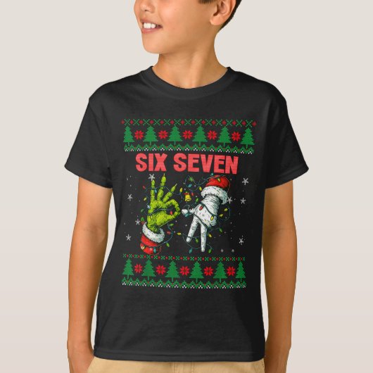Santa 67 Christmas Ugly Sweater Fingers Six Seven  Tシャツ (正面)