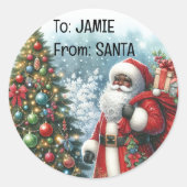 Santa Add Name African American Christmas ラウンドシール (正面)