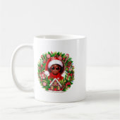 Santa Afro Kid Girl Sungles Xmas Floral Cirle Colo コーヒーマグカップ (左)