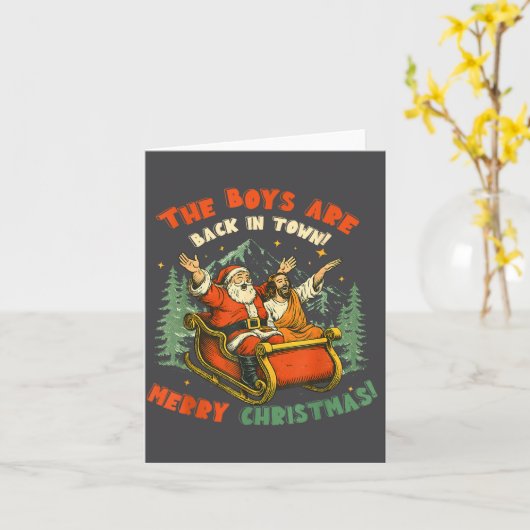 Santa &amp; Jesus Back In Town Merry Christmas, Ho カード (黄色い花)