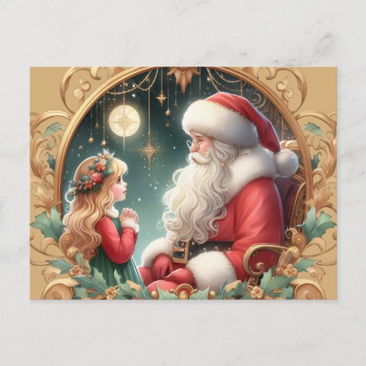 Santa and a little girl, red & gold Postcard ポストカード (正面)