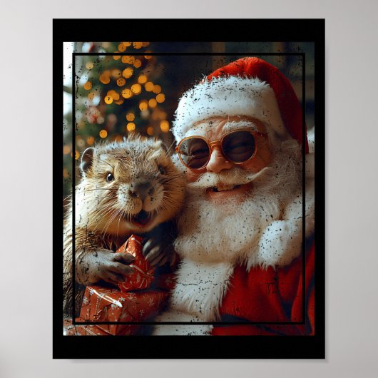 Santa And Beaver Selfie Funny Christmas Design ポスター (正面)