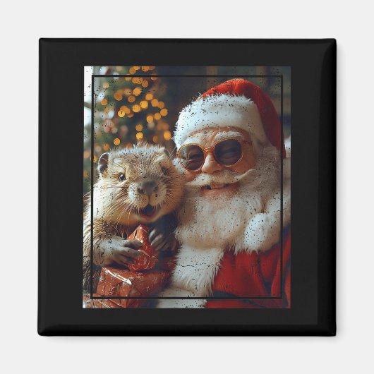 Santa And Beaver Selfie Funny Christmas Design  マグネット (正面)