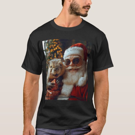 Santa And Beaver Selfie Funny Christmas Design Tシャツ (正面)