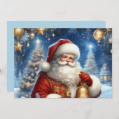 Santa and Christmas tree, blue & gold シーズンカード (正面/裏面)