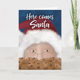 Santa and Cookies Watercolor Christmas Card カード