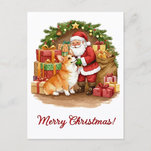 Santa and Corgi Christmas Postcard ポストカード (正面)