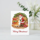 Santa and Corgi Christmas Postcard ポストカード (スタンド正面)