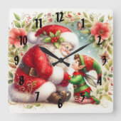 Santa And Elf 6 スクエア壁時計 (正面)