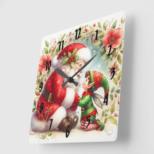 Santa And Elf 6 スクエア壁時計 (傾斜)