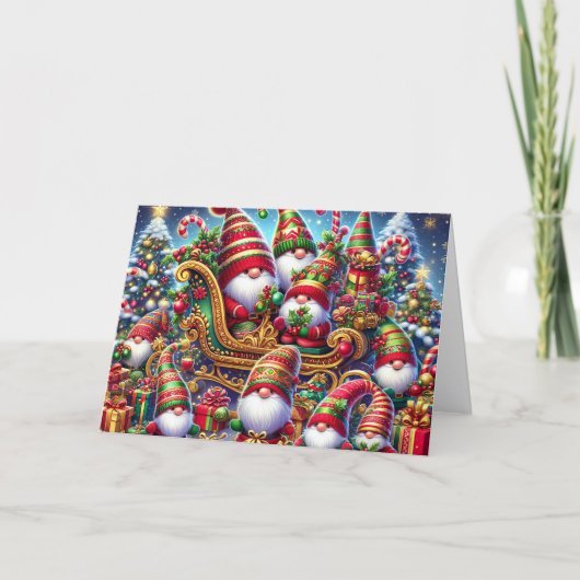 Santa and Elf Gnomes Christmas シーズンカード (正面)