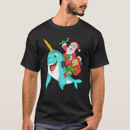 santa and elf riding narwhal tシャツ