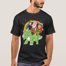 santa and elf riding triceratops tシャツ
