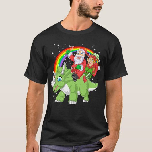 santa and elf riding triceratops tシャツ (正面)