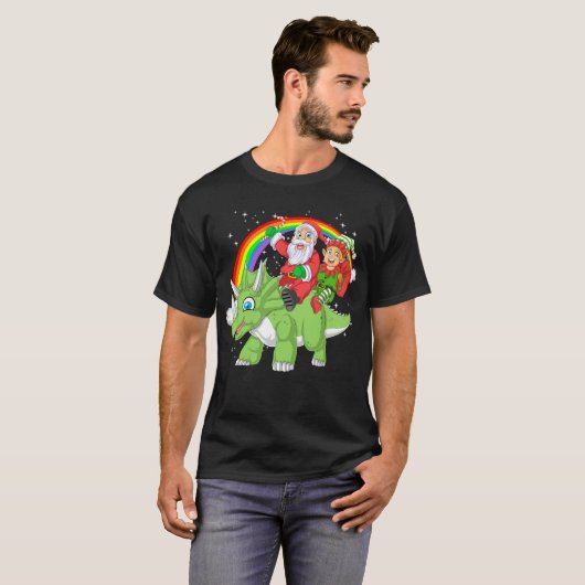 santa and elf riding triceratops tシャツ (正面フル)
