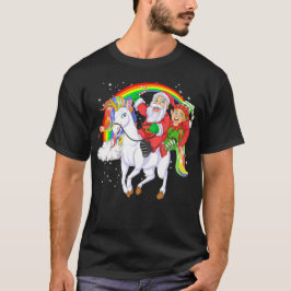 santa and elf riding unicorn tシャツ
